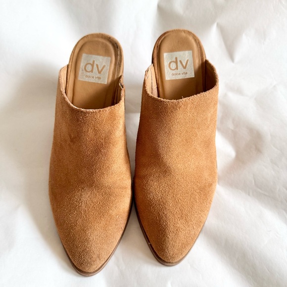 DV by Dolce Vita Women's Size 6.5 Filomina Tan Brown Leather Mules Stacked Heels - Picture 4 of 8